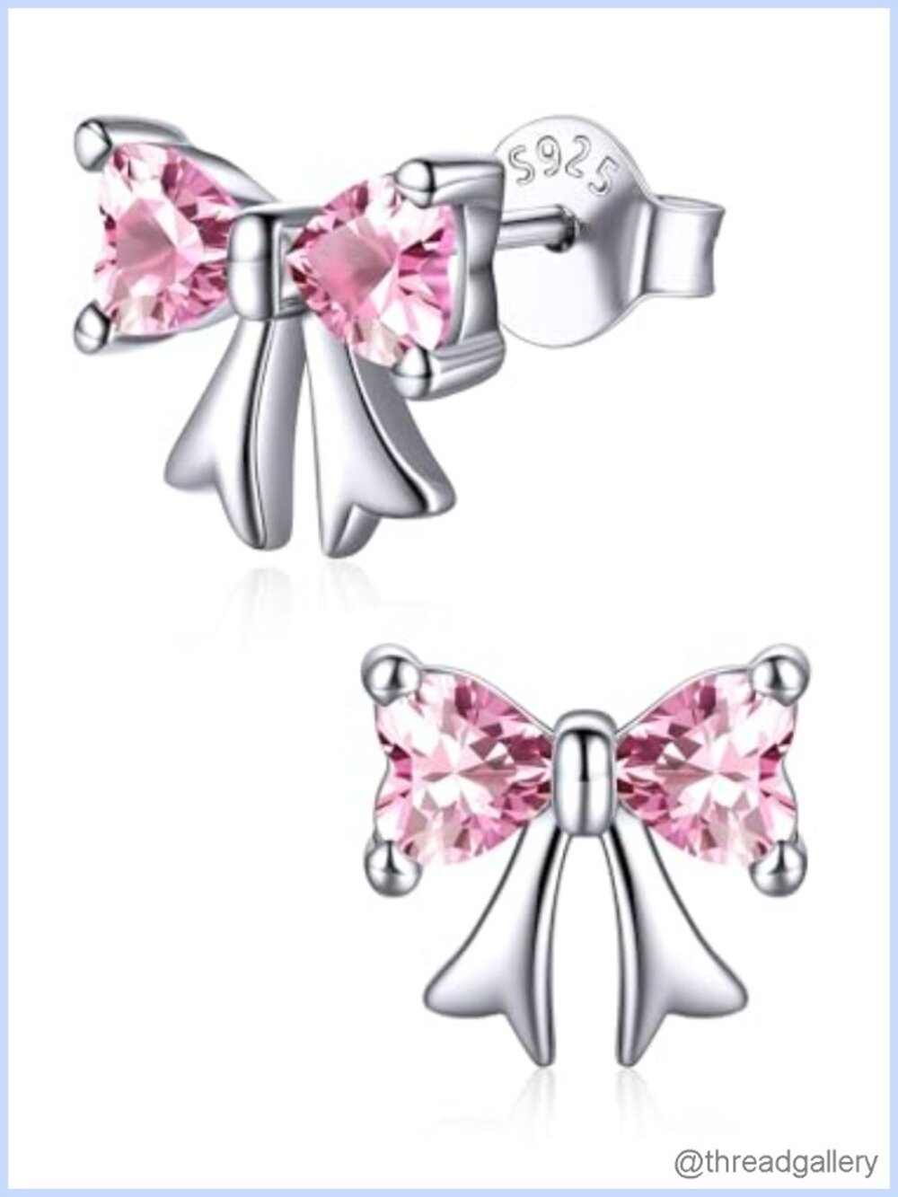 925 Sterling Silver Bow Stud Earrings Hypoallergenic Birthstone